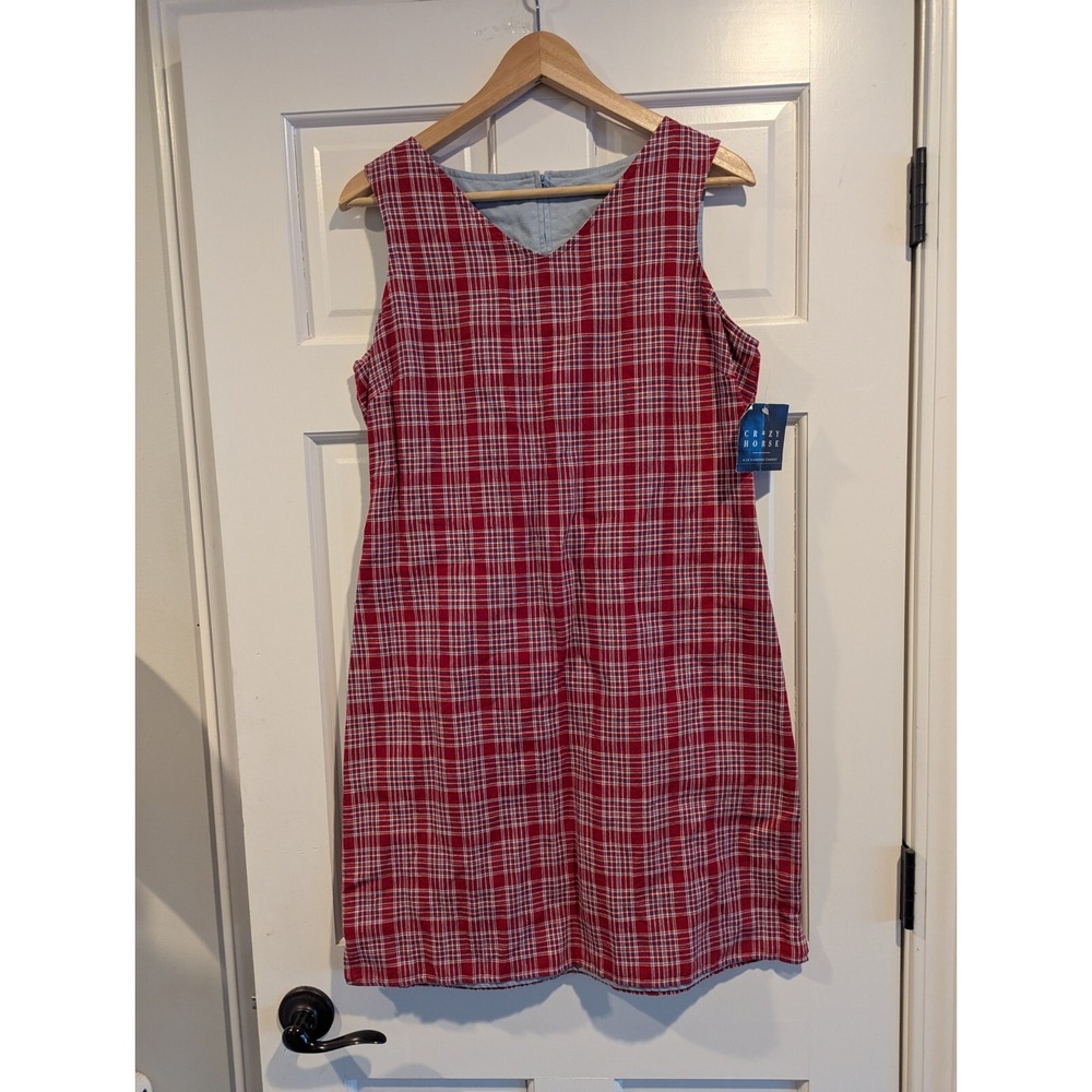 New Liz Claiborne Crazy Horse Country Plaid Shift Dress Size 10 Linen Classic